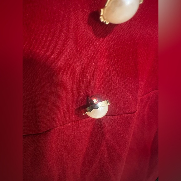 Long Red Dress With Sewn On Pearls and Puffed Sleeves - Picture 7 of 13